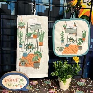 New Trueliving 4Pcs Set of Plant Lady Kitchen Towel, Pot Holder, Sign, Succulent